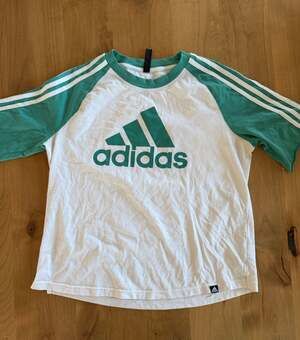 Adidas Women's Athletics Baseball Logo Raglan Tee White and Green XL
